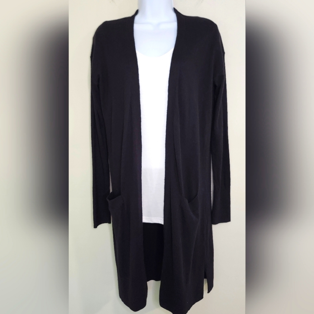Halogen Womens Long Line Duster Cardigan Small Black Minimalist Capsule Layering